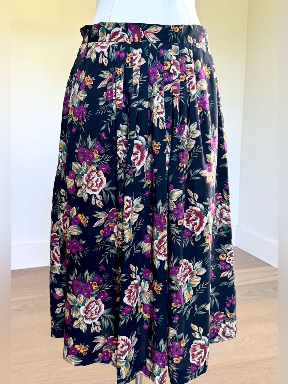 Handmade Vintage Floral Midi Skirt Pleated Cottagecore XL 1X Roses Peonies